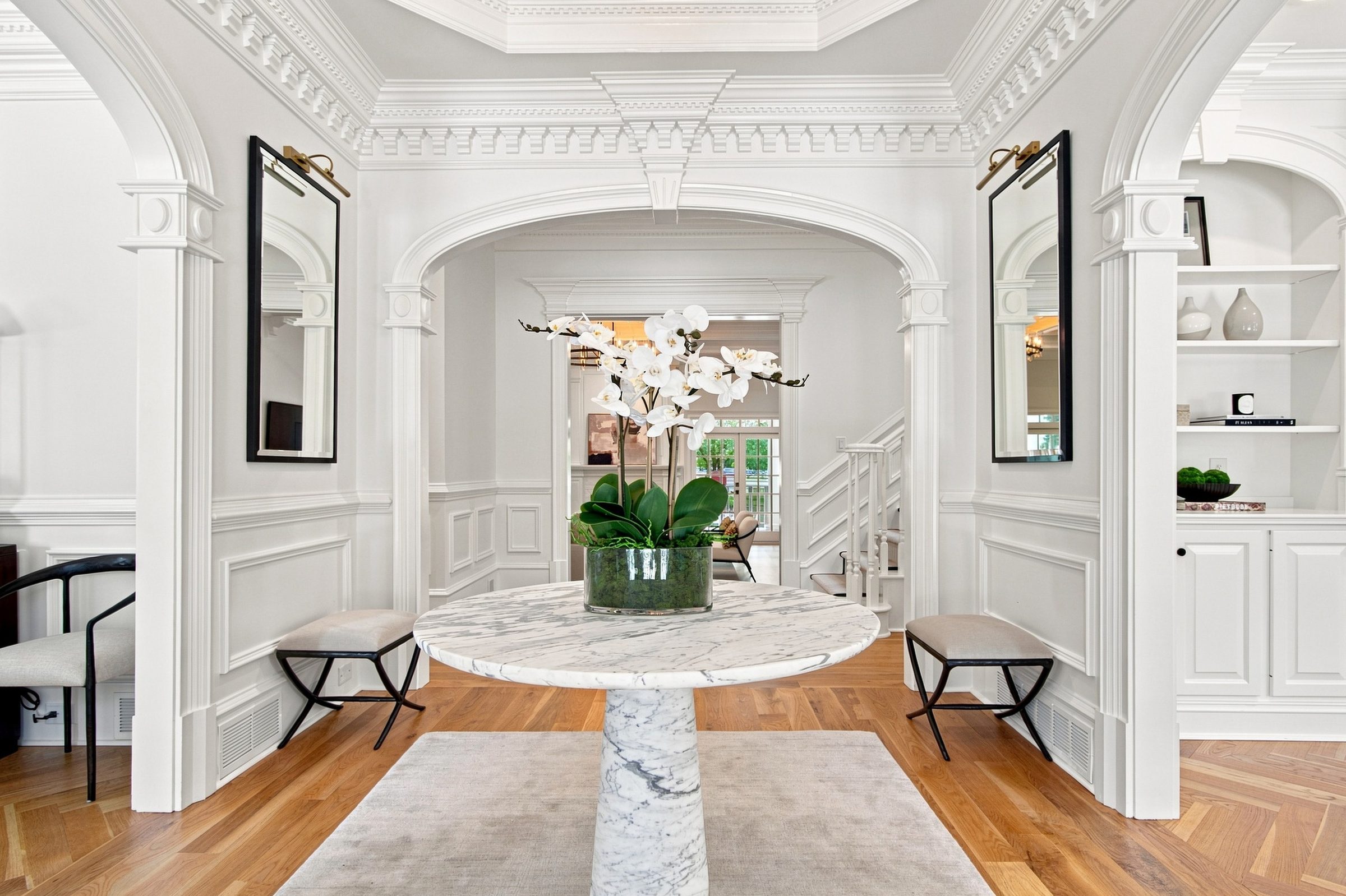 Grand entry foyer with marble table