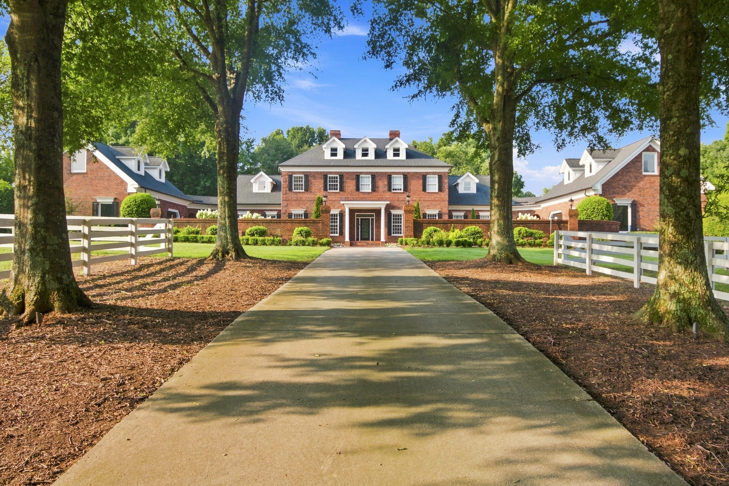 Brick estate home, front exterior