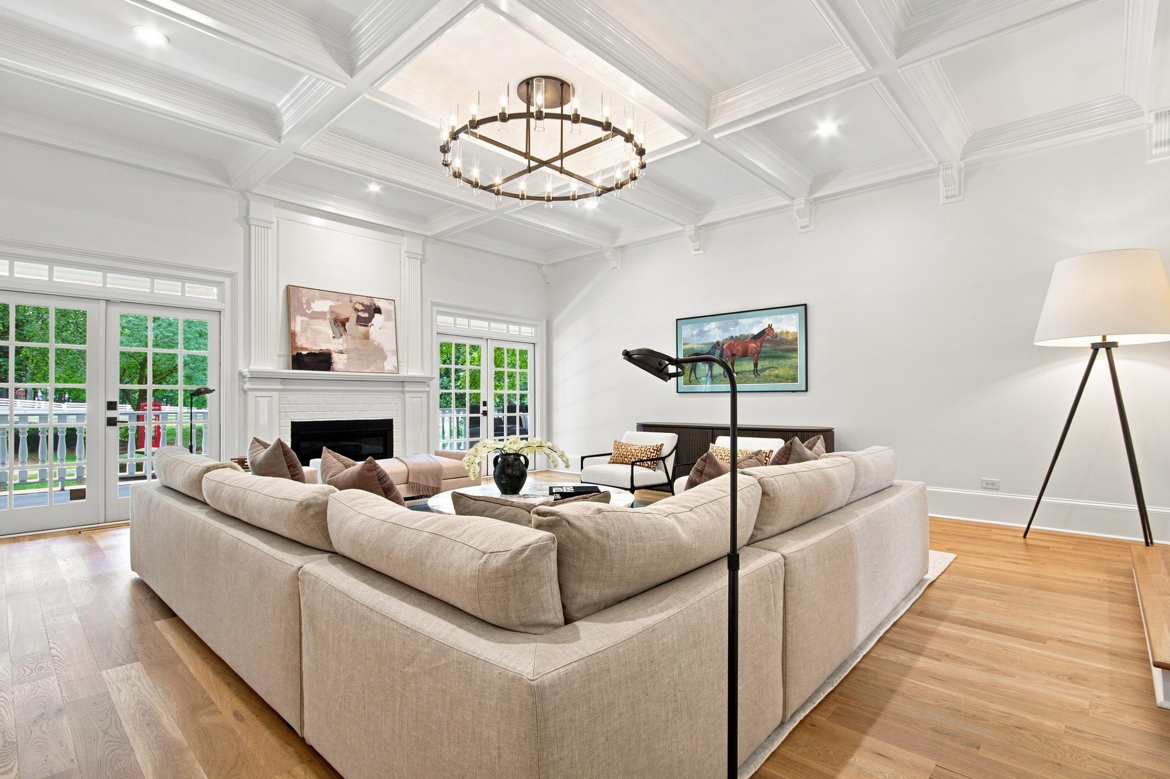 Living room with coffered ceiling